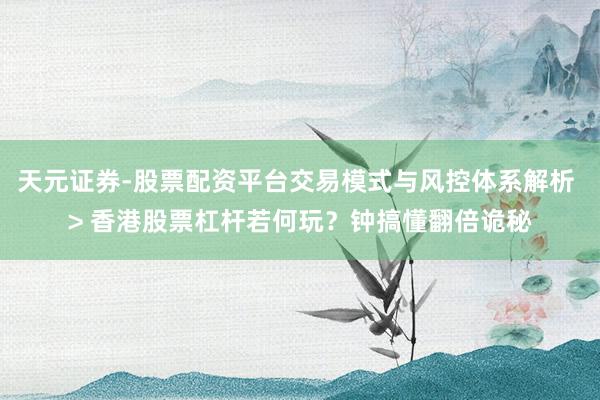 天元证券-股票配资平台交易模式与风控体系解析 > 香港股票杠杆若何玩？钟搞懂翻倍诡秘