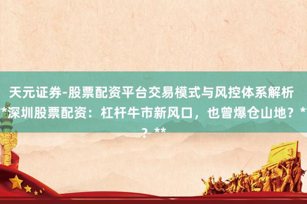 天元证券-股票配资平台交易模式与风控体系解析 **深圳股票配资：杠杆牛市新风口，也曾爆仓山地？**